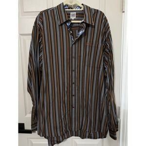 Cinch Button Down Shirt Mens XL Brown Striped Western Long Sleeve Cotton